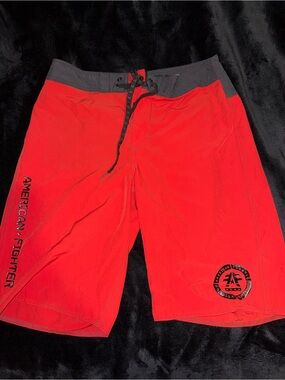 American Fighter Red Board Shorts with Black Waistband